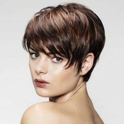 Brown balayage pixie cut