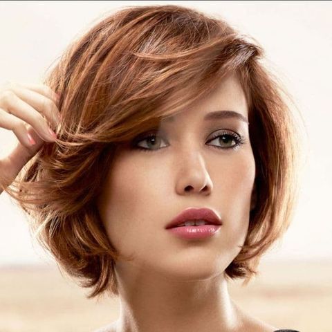 Chin length short bob brown color