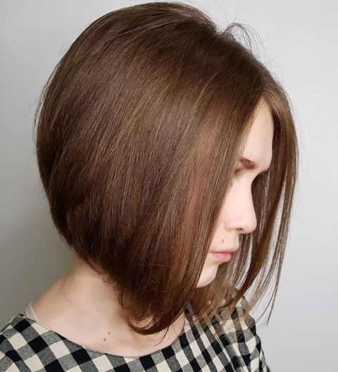 Angled brown short bob