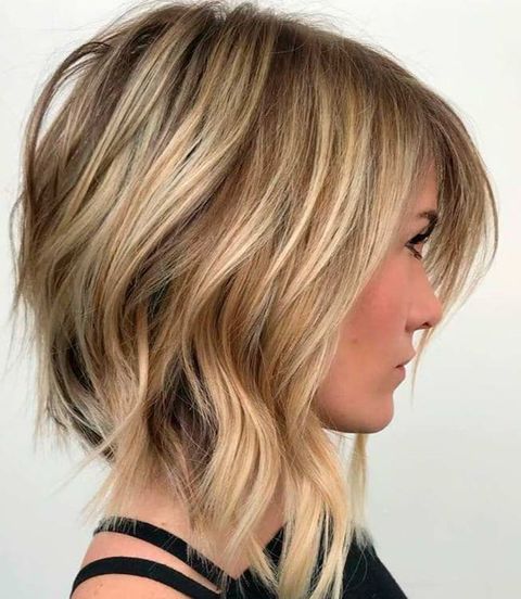 Angled lob haircut for fine hair