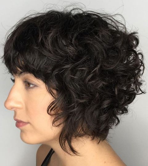 Angled short curly bob