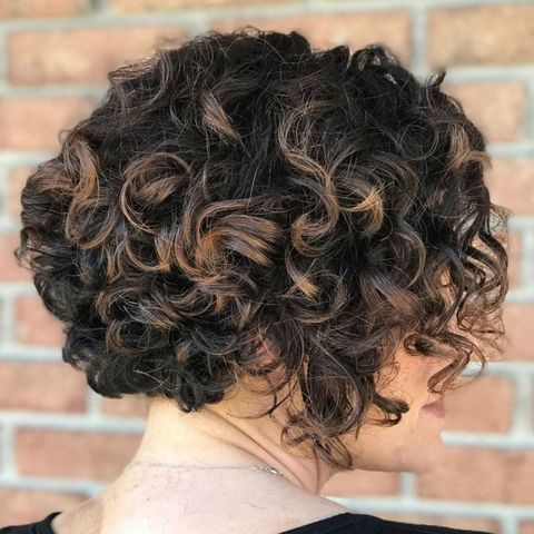 Brown balayage curly short bob