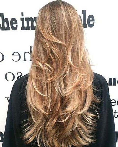 Blonde layered wavy long hair