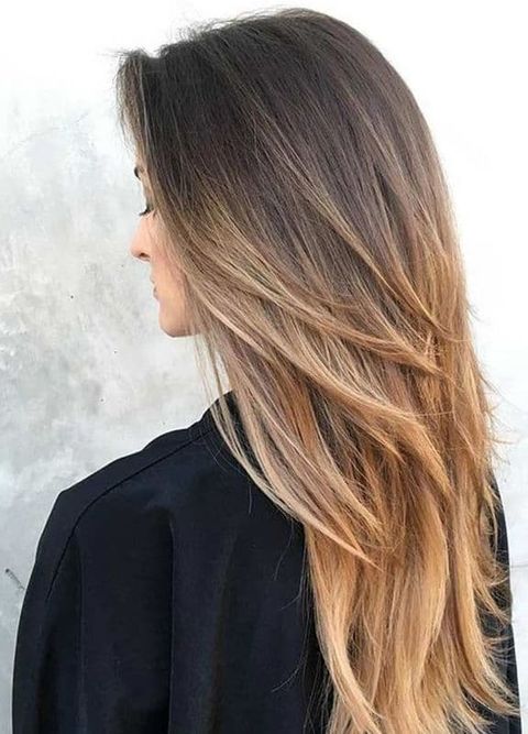Straight layered long hairstyle