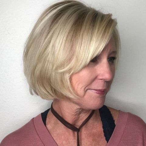 Blonde balayage short bob over 60