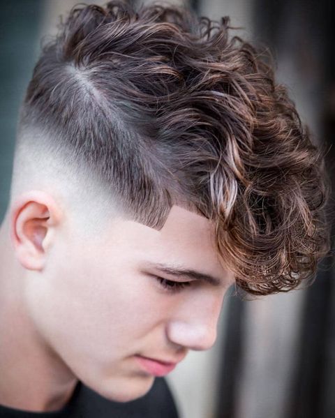 Balayage wavy short hair with fade
