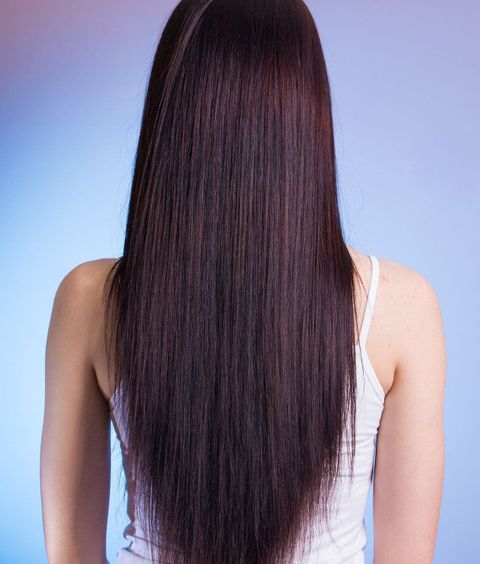 Angled long straight hairstyle