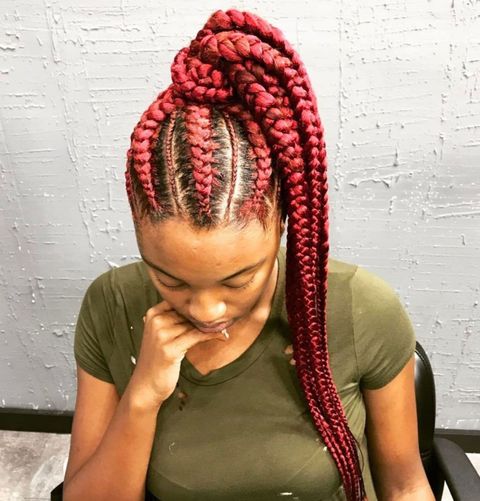 Red high ponytail goddness braids