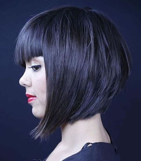 Angled short bob with bangs