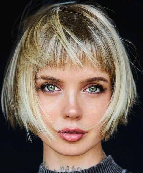 Fine hair short bob cut with bangs