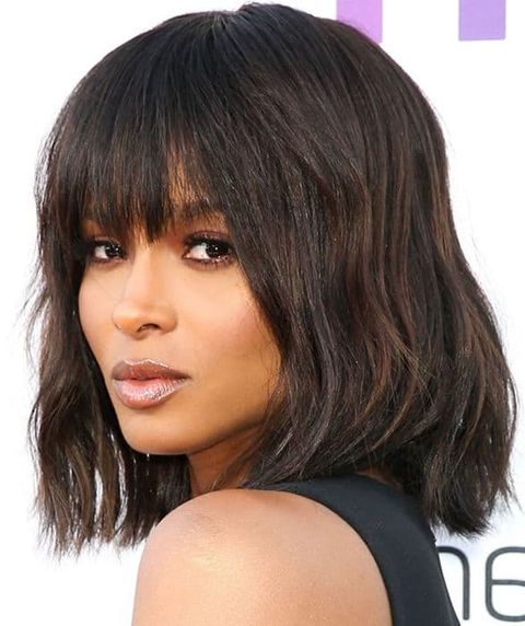 Wavy brown balayage long bob hairstyle