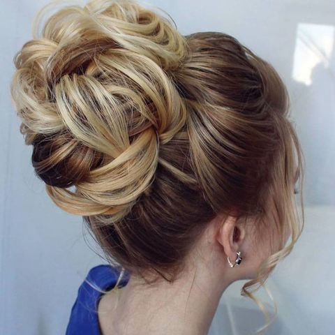 Blonde hair high bun