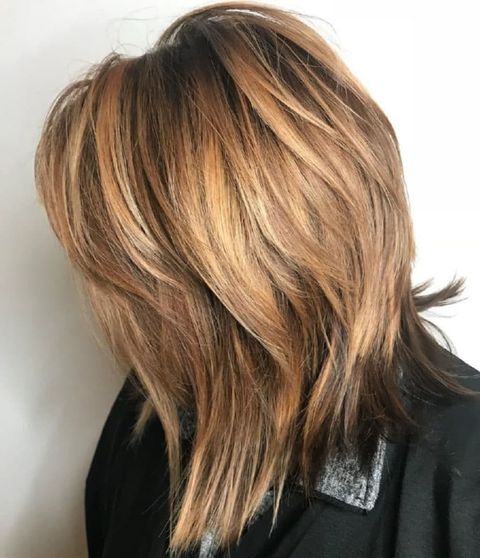 Blonde balayage layered mid-length haircut