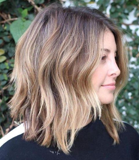 Center parted layered long bob
