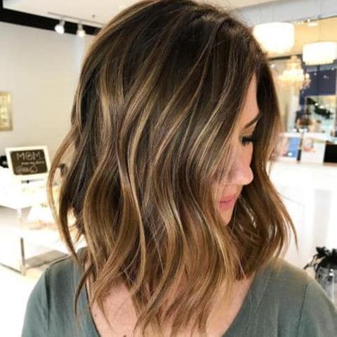 Brown balayage lob haircut