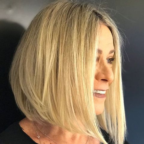 Asymmetrical long bob over 60