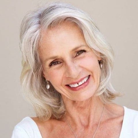 Grey wavy lob haircut over 60