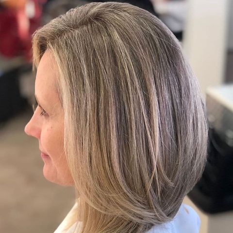 Modern layered long bob for straight thick hair