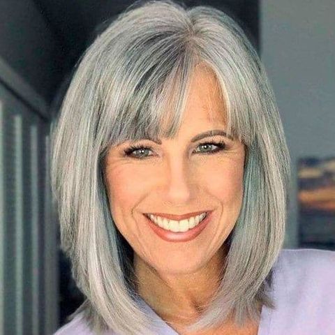 Straight long bob with bangs over 60