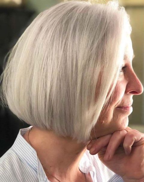 Blonde blunt short bob haircut for women over 60