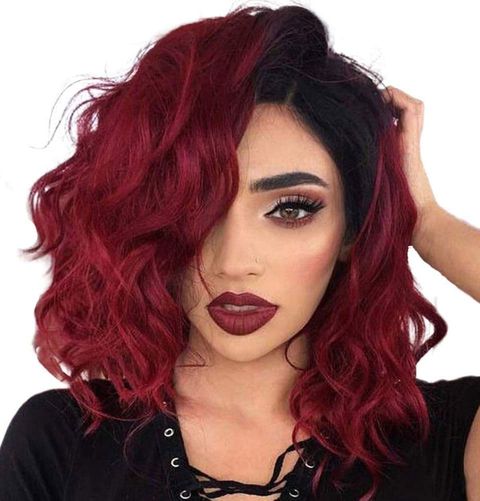 Asymmetrical haircut with red ombre hair color