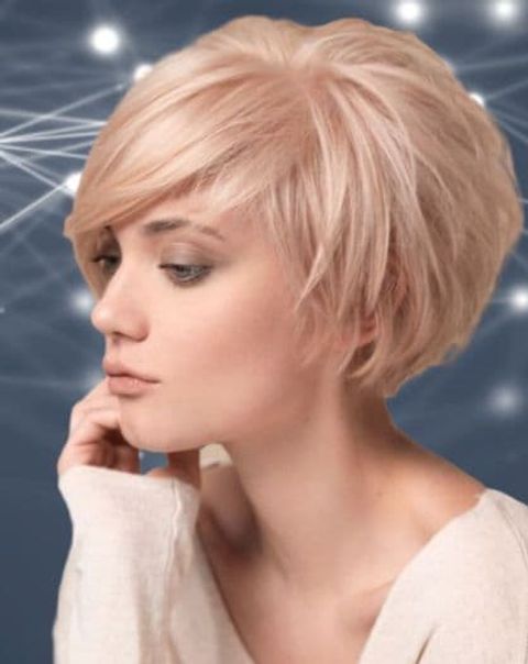 Layered short haircut for fine hair with pink hair color