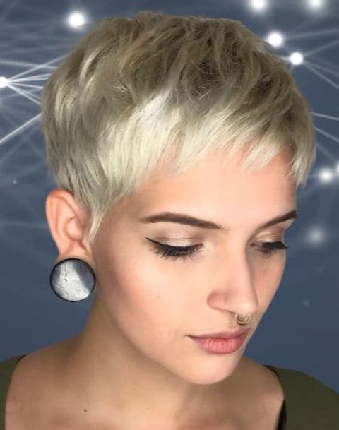 Blonde pixie haircut fine hair for women with triange face