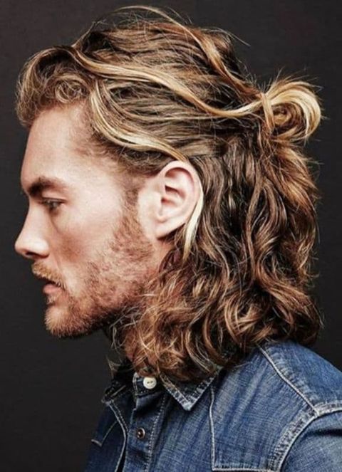Low ponytail long hairstyle for men