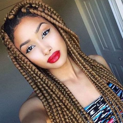 Brown long jumbo box braids