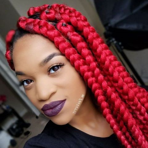 Jumbo box braids with red color