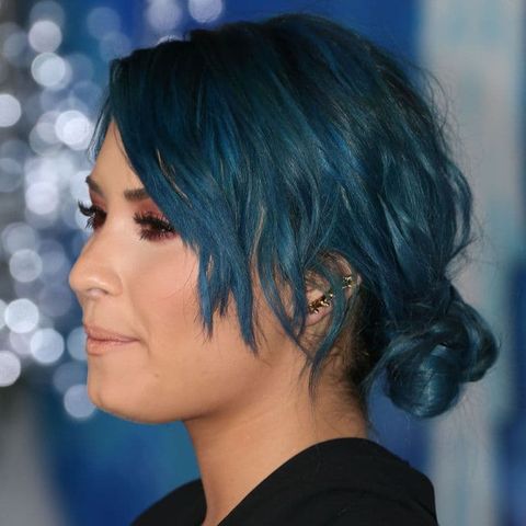 Blue color low bun style