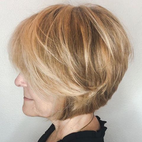 Brown balayage layered bob haircut over 60