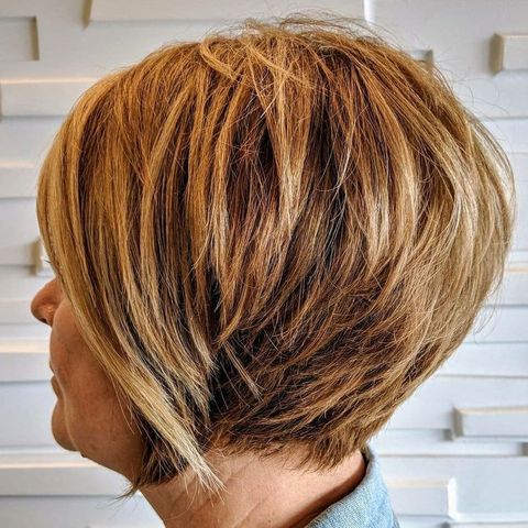 Brown hair color layered short bob over 60