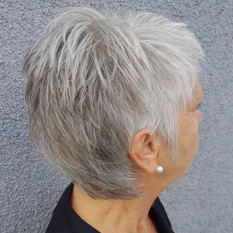 Platinum layered short hair for women over 50