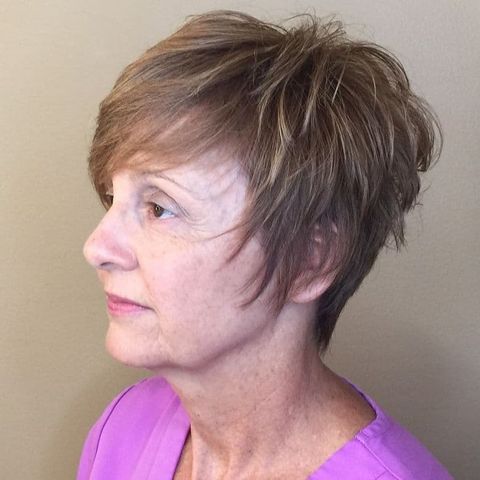 Layered short pixie style over 60