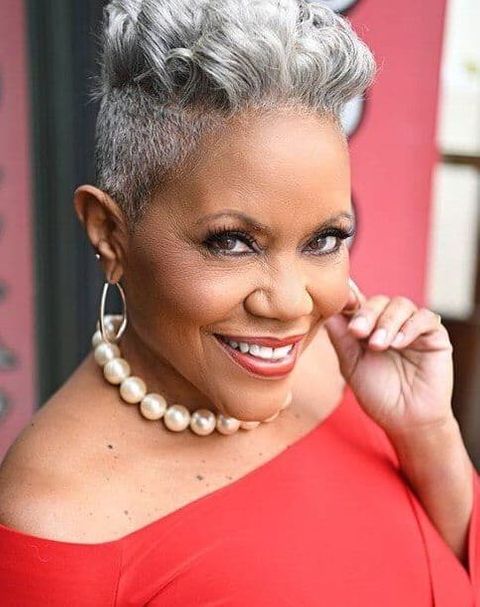 Side undercut grey pixie cut for black women over 60