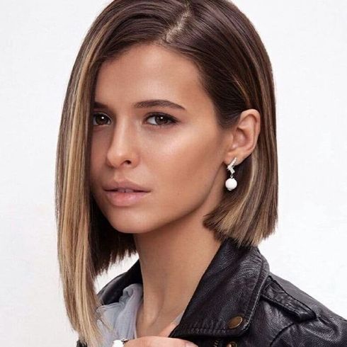 Balayage medium length asymmetrical haircut