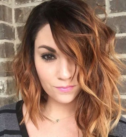 Brown balayage wavy asymmetrical haircuts