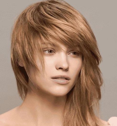 Light brown layered asymmetrical bob