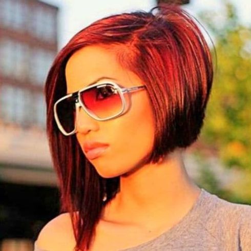 Red hair long bob with asymmetrical