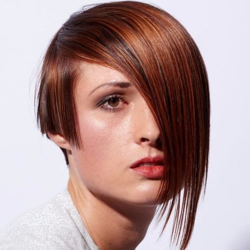 Straight hair asymmetrical mid-length haircut