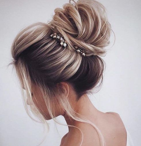 Light blonde on dark hair for bun hair