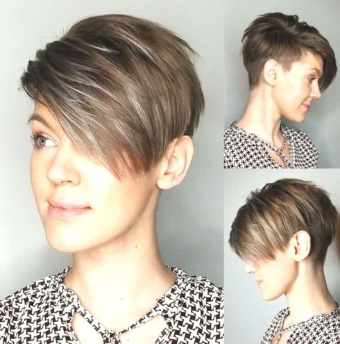 Brown balayage long bangs pixie style