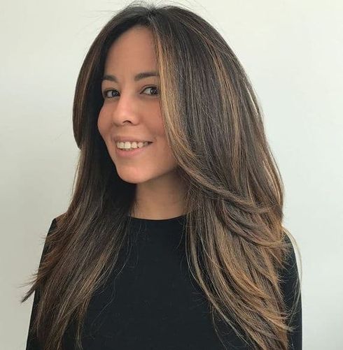 Brown balayage layered long hair