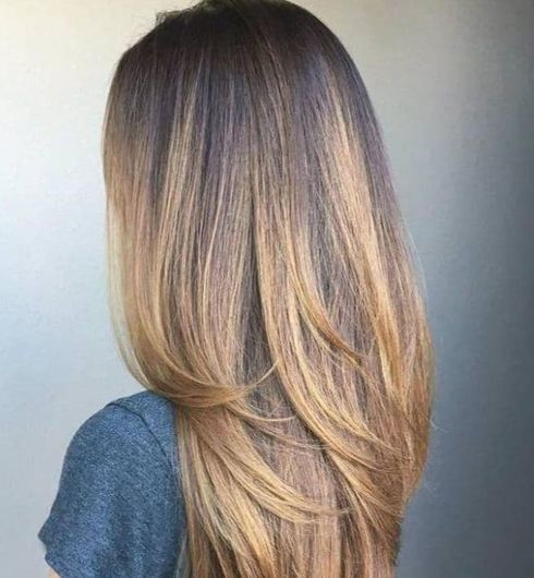 Ombre brown color layered long hair