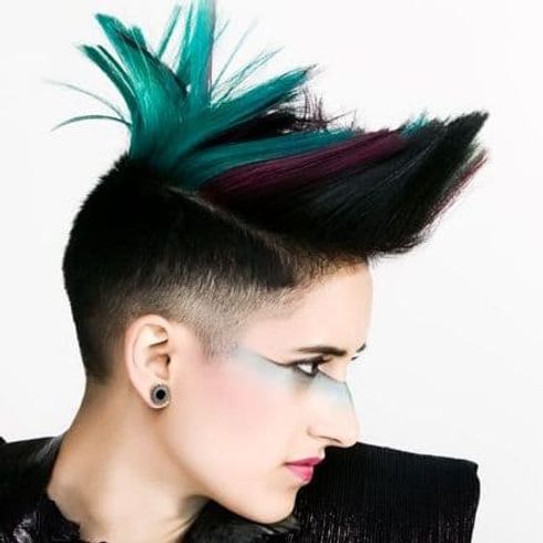 Green ombre mohawk undercut style with pixie cut