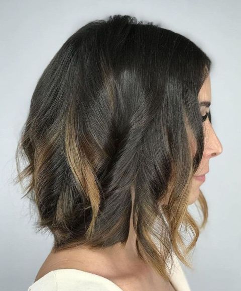 Brown bob with chunky highlights