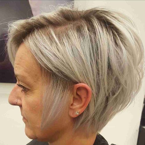 Angled short bob over 60