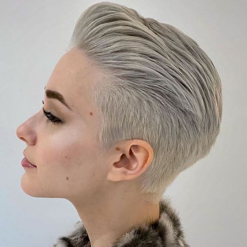 Platinum color short haircut for women
