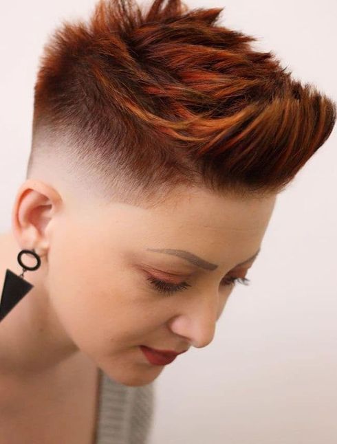 Spiky brown pixie with undercut